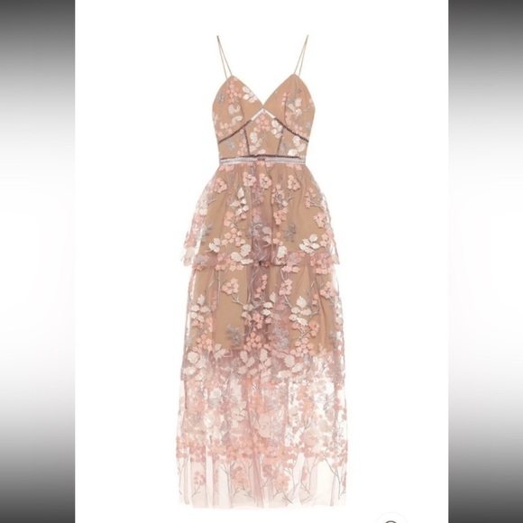 NWOT Self-Portrait Blush Floral Midi Embroidered Dress Size 10 - Picture 8 of 16